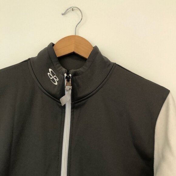 BOOMBAH White Gray Fleece Full Zip Zipper Jacket Active Sweatshirt Small FLAWED - Picture 2 of 12